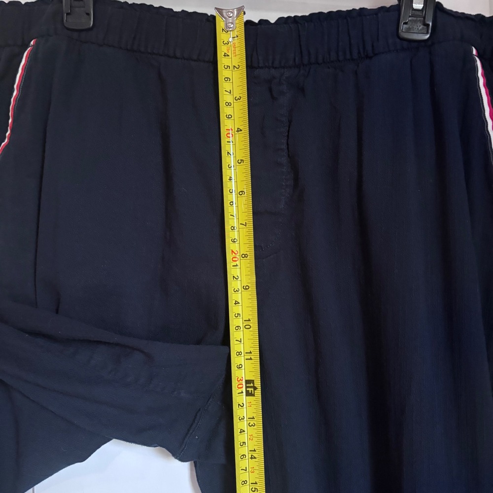 Tommy Hilfiger Womens Navy Blue Wide Leg Elastic Waist Pants XL Striped Trim - Picture 8 of 9
